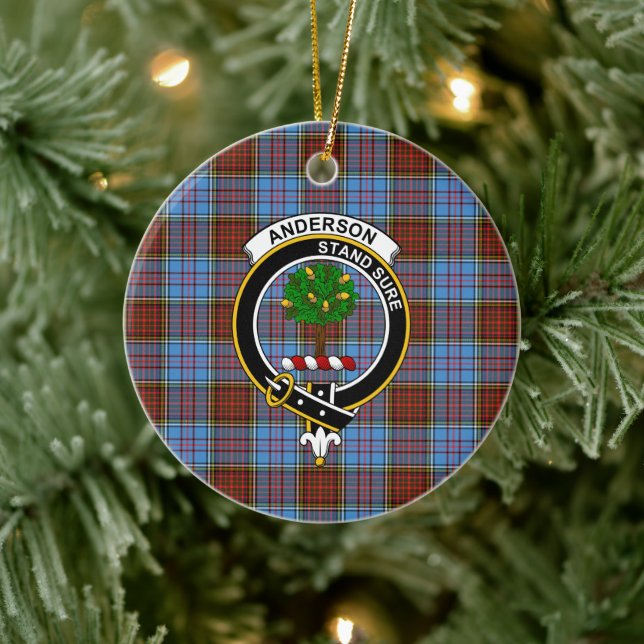 Scottish Clan Anderson Modern Tartan and Crest Ceramic Tree Decoration (Tree)