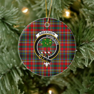 Scottish Clan Anderson Of Arbrake Tartan and Crest Ceramic Tree Decoration
