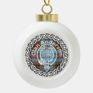 Scottish Clan Anderson Tartan and Crest Ceramic Ball Christmas Ornament