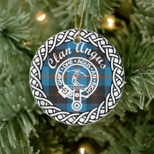 Scottish Clan Angus Tartan and Crest Ceramic Tree Decoration