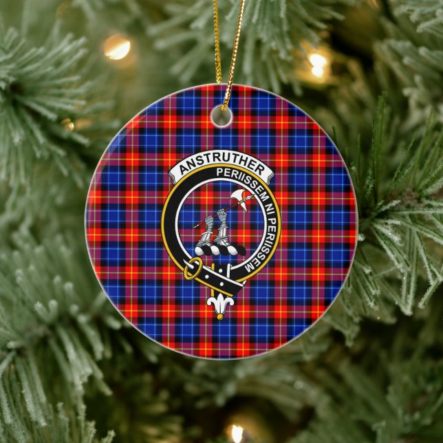 Scottish Clan Anstruther Tartan and Crest Ceramic Tree Decoration (Tree)