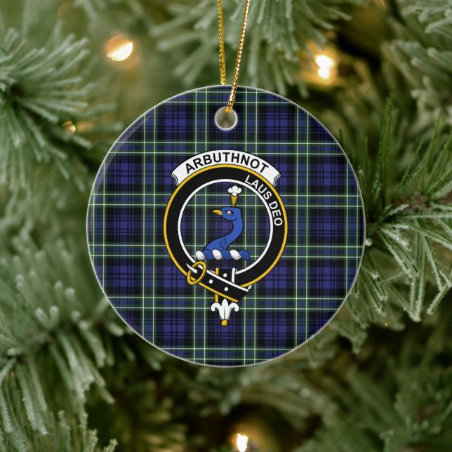 Scottish Clan Arbuthnot Tartan and Crest Ceramic Tree Decoration (Tree)
