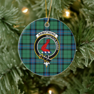 Scottish Clan Armstrong Ancient Tartan and Crest Ceramic Tree Decoration