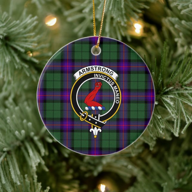 Scottish Clan Armstrong Modern Tartan and Crest Ceramic Tree Decoration (Tree)