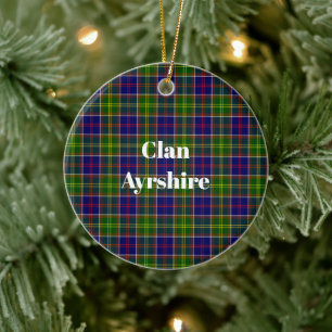 Scottish Clan Ayrshire Tartan and Crest Ceramic Tree Decoration