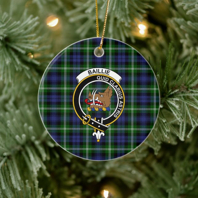 Scottish Clan Baillie Modern Tartan and Crest Ceramic Tree Decoration (Tree)