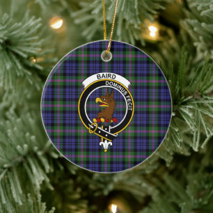 Scottish Clan Baird Modern Tartan and Crest Ceramic Tree Decoration
