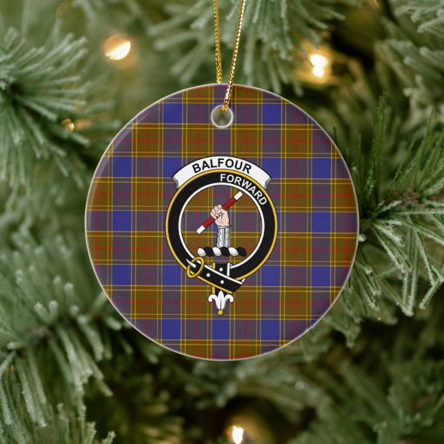 Scottish Clan Balfour Modern Tartan and Crest Ceramic Tree Decoration (Tree)