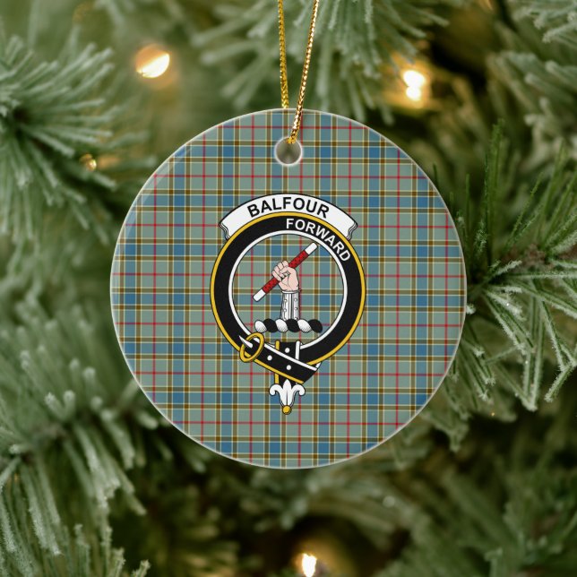 Scottish Clan Balfour Tartan and Crest Ceramic Tree Decoration (Tree)