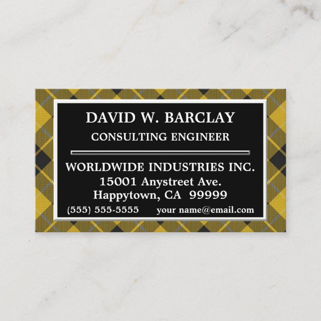 Scottish Clan Barclay Yellow Black Tartan Plaid Business Card (Front)
