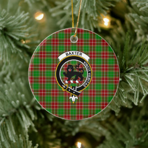 Scottish Clan Baxter Modern Tartan and Crest Ceramic Tree Decoration
