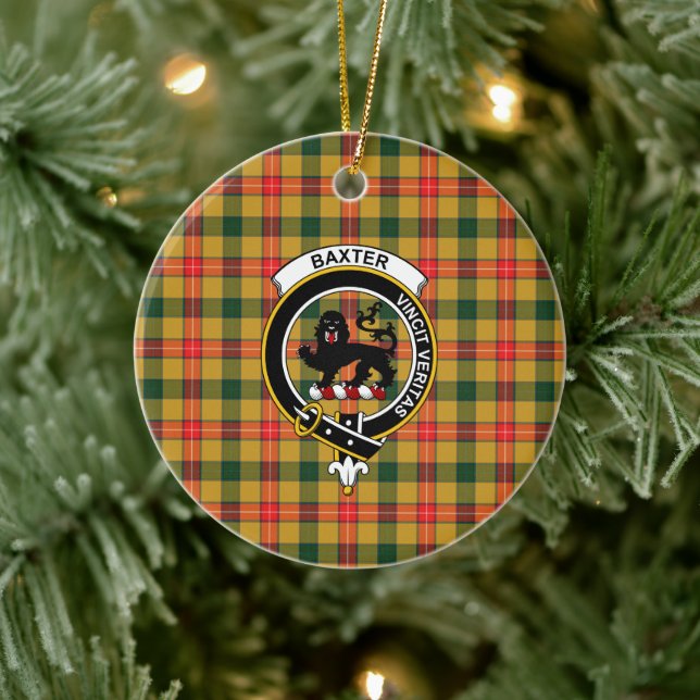Scottish Clan Baxter Tartan and Crest Ceramic Tree Decoration (Tree)