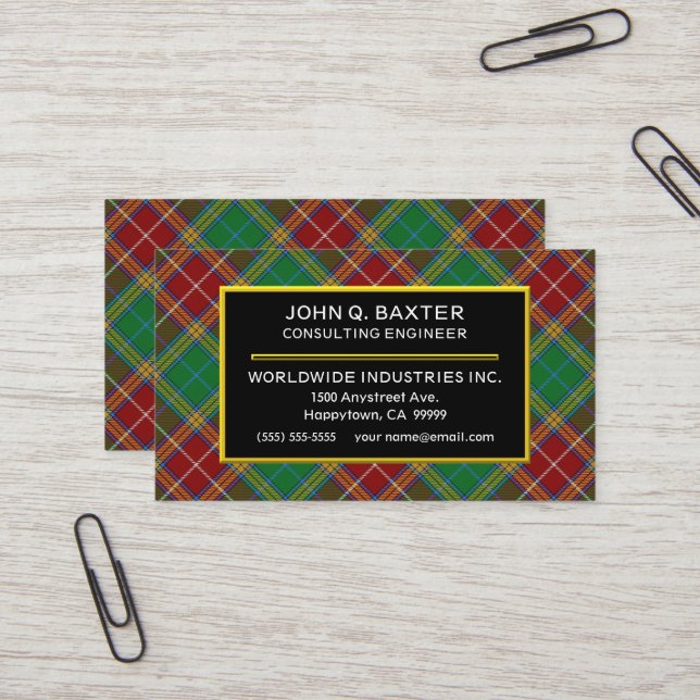 Scottish Clan Baxter Tartan Plaid Business Card (Front/Back In Situ)