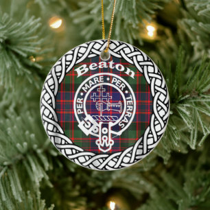 Scottish Clan Beaton Tartan and Crest Ceramic Tree Decoration