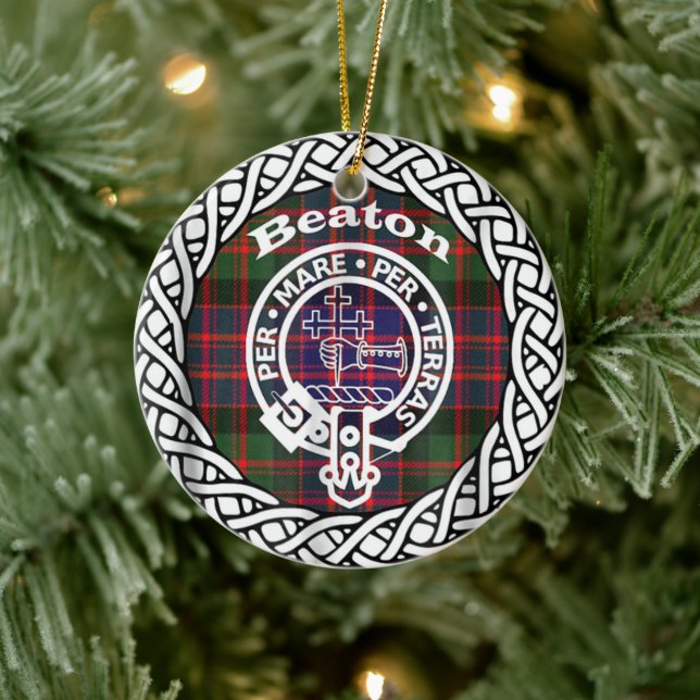 Scottish Clan Beaton Tartan and Crest Ceramic Tree Decoration (Tree)
