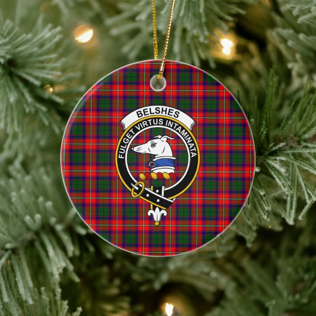 Scottish Clan Belshes Tartan and Crest Ceramic Tree Decoration (Tree)