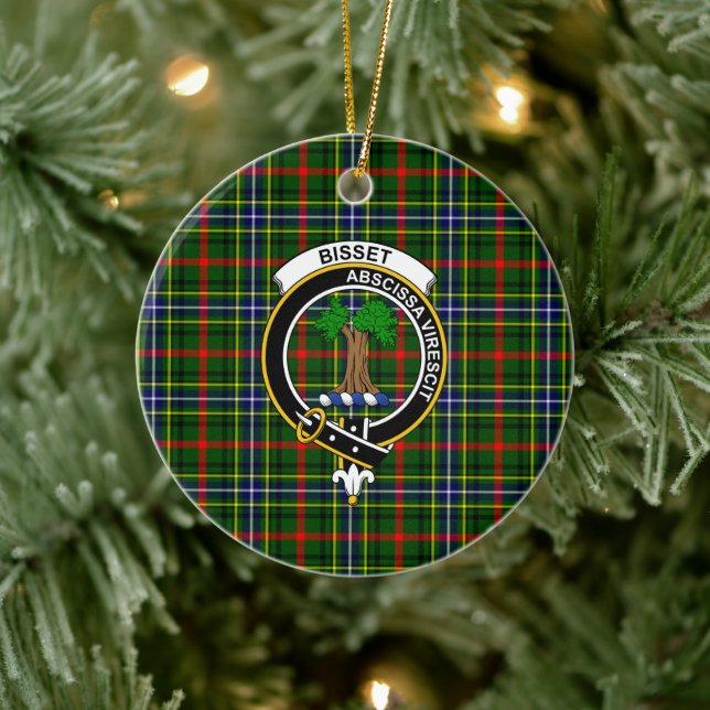 Scottish Clan Bisset Pattern Tartan and Crest Ceramic Tree Decoration (Tree)