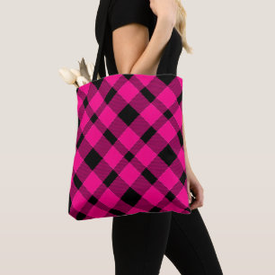 Scottish Clan Black And Pink Plaid Tartan Pattern Tote Bag