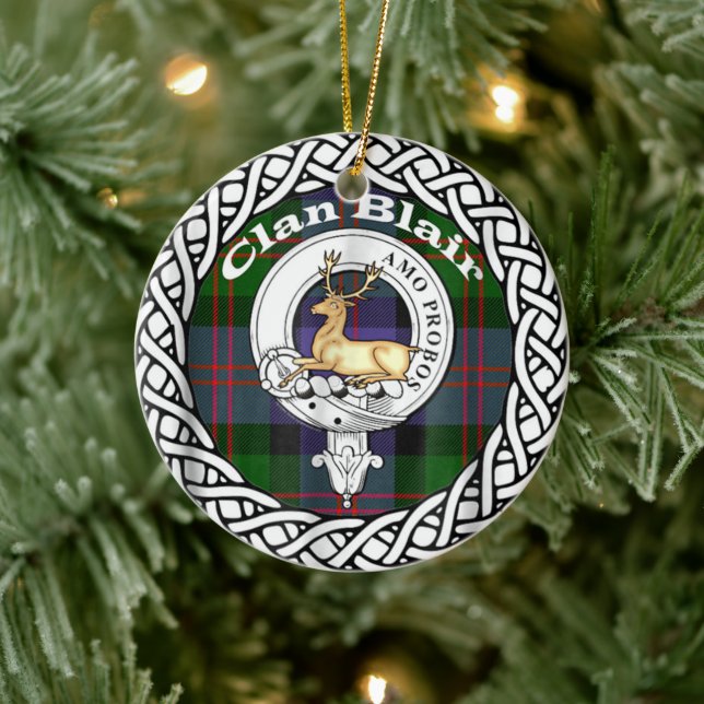 Scottish Clan Blair Crest Old Tartan and Crest Ceramic Tree Decoration (Tree)