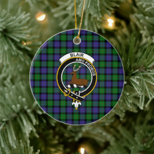 Scottish Clan Blair Tartan and Crest Ceramic Tree Decoration