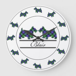 Scottish Clan Blair Tartan Plaid Scottie Dogs Large Clock