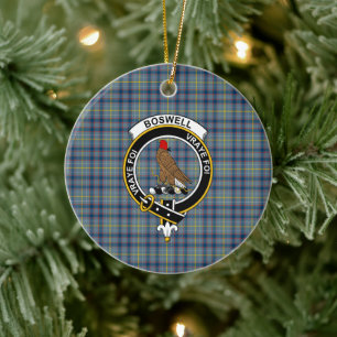 Scottish Clan Boswell Tartan and Crest Ceramic Tree Decoration