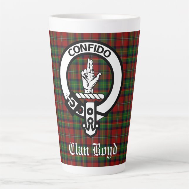 Scottish Clan Boyd Crest Badge & Tartan Latte Mug (Front)