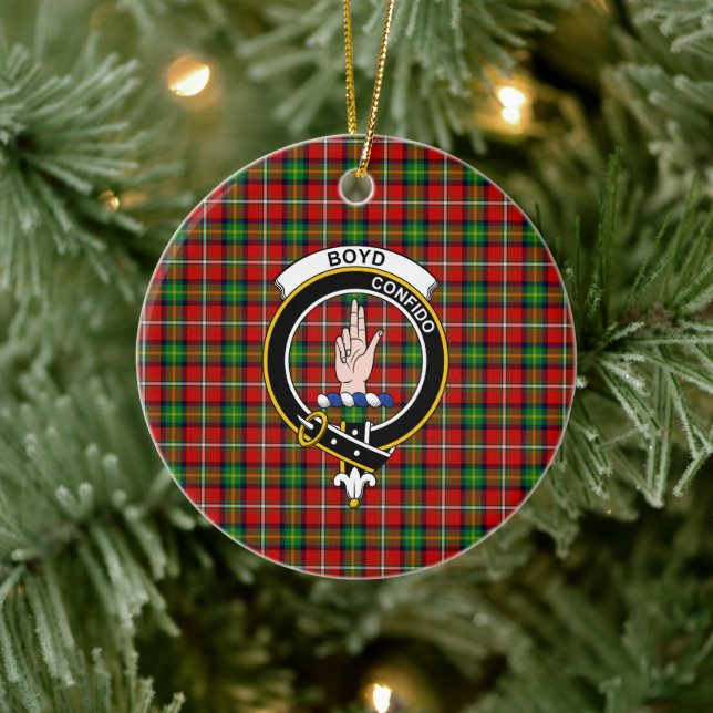 Scottish Clan Boyd Tartan and Crest Ceramic Tree Decoration (Tree)