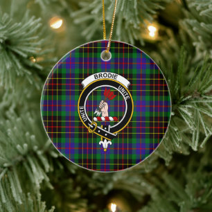 Scottish Clan Brodie Hunting Tartan and Crest Ceramic Tree Decoration
