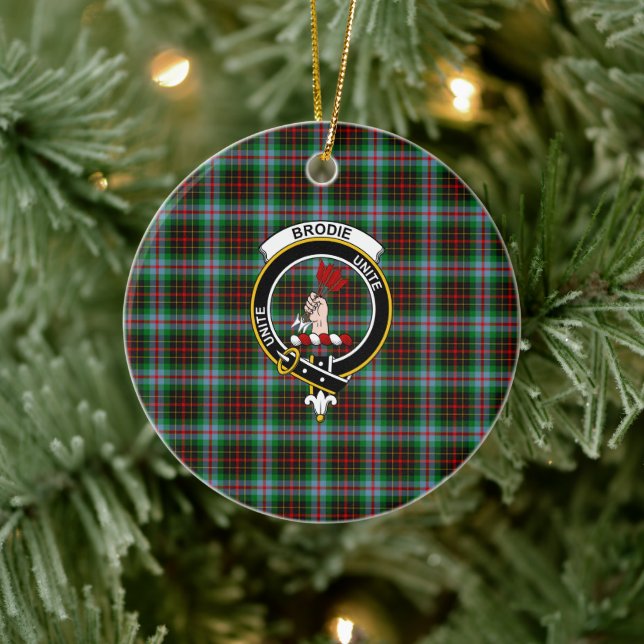 Scottish Clan Brodie Tartan and Crest Ceramic Tree Decoration (Tree)