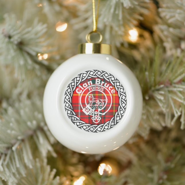 Scottish Clan Bruce Tartan and Crest Ceramic Ball Christmas Ornament (Tree)