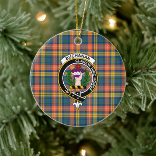 Scottish Clan Buchanan Ancient Tartan and Crest Ceramic Tree Decoration