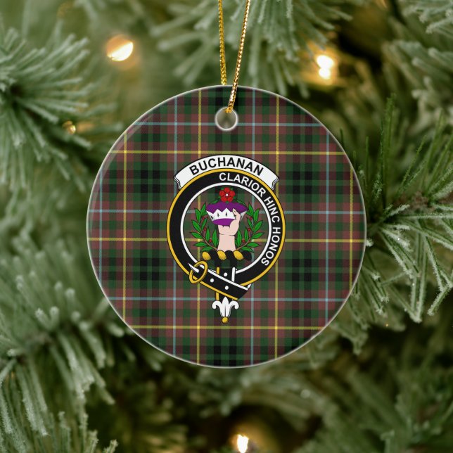 Scottish Clan Buchanan Hunting Tartan and Crest Ceramic Tree Decoration (Tree)