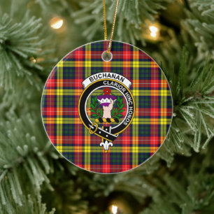 Scottish Clan Buchanan Modern Tartan and Crest Ceramic Tree Decoration