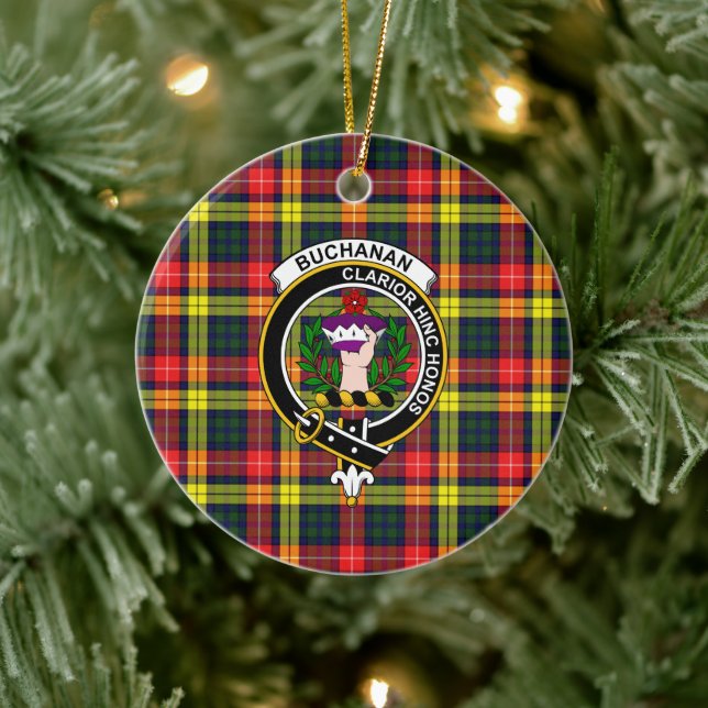 Scottish Clan Buchanan Modern Tartan and Crest Ceramic Tree Decoration (Tree)