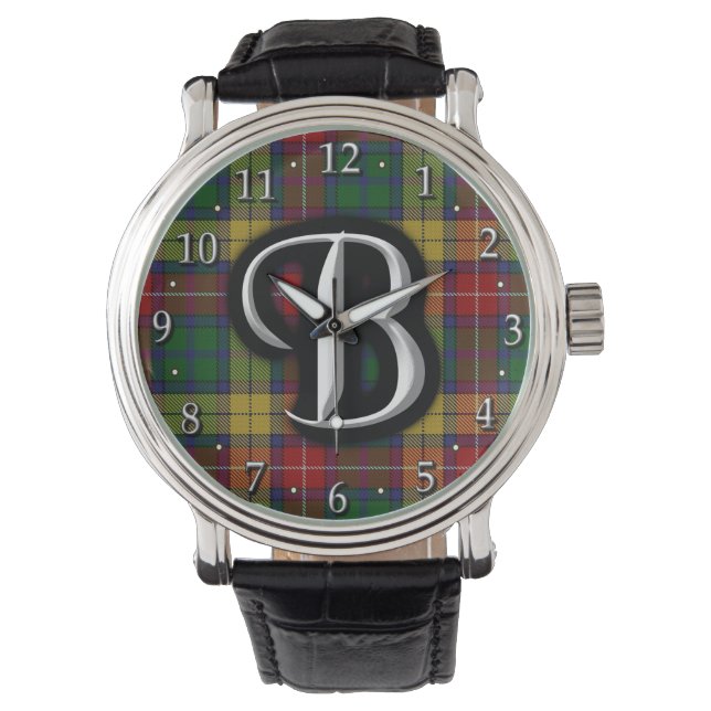 Scottish Clan Buchanan Monogram Tartan Watch (Front)