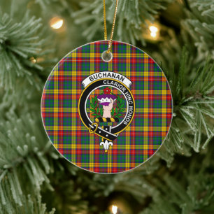 Scottish Clan Buchanan Tartan and Crest Ceramic Tree Decoration