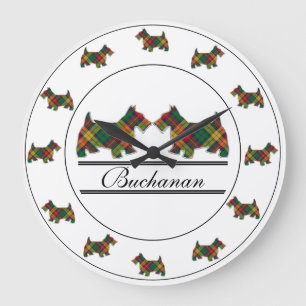 Scottish Clan Buchanan Tartan Plaid Scottie Dogs Large Clock