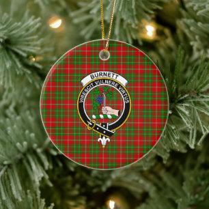 Scottish Clan Burnett Tartan and Crest Ceramic Tree Decoration