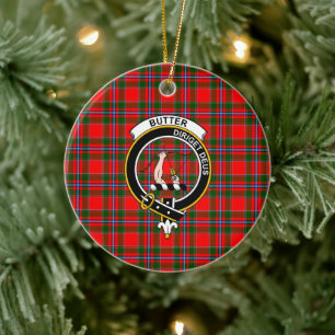 Scottish Clan Butter Check Tartan and Crest Ceramic Tree Decoration