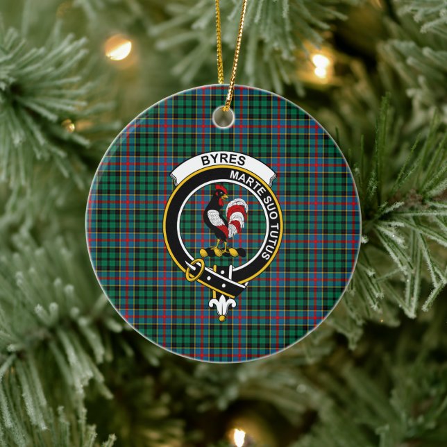 Scottish Clan Byres Tartan and Crest Ceramic Tree Decoration (Tree)
