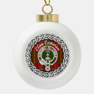 Scottish Clan Cameron Tartan and Crest Ceramic Ball Christmas Ornament
