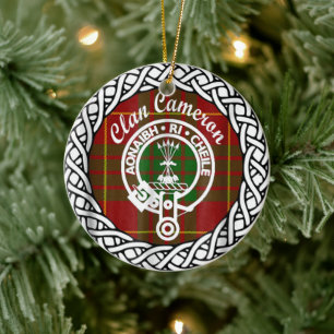 Scottish Clan Cameron Tartan and Crest Ceramic Tree Decoration