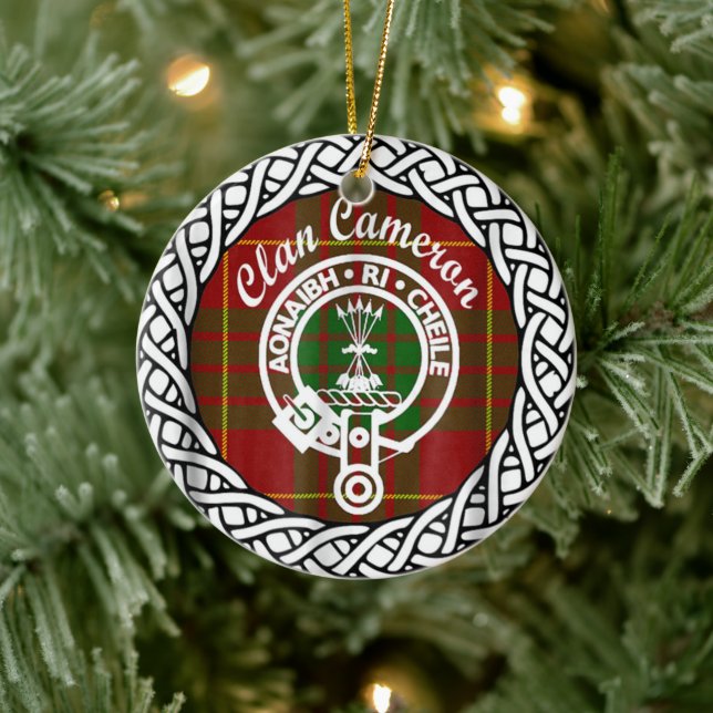 Scottish Clan Cameron Tartan and Crest Ceramic Tree Decoration (Tree)