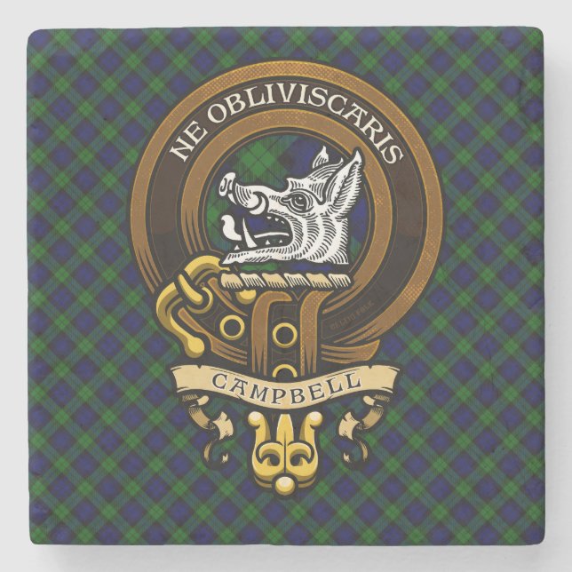 Scottish Clan Campbell Badge and Crest  Stone Coaster (Front)