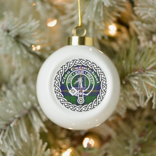 Scottish Clan Carmichael Tartan and Crest Ceramic Ball Christmas Ornament (Tree)