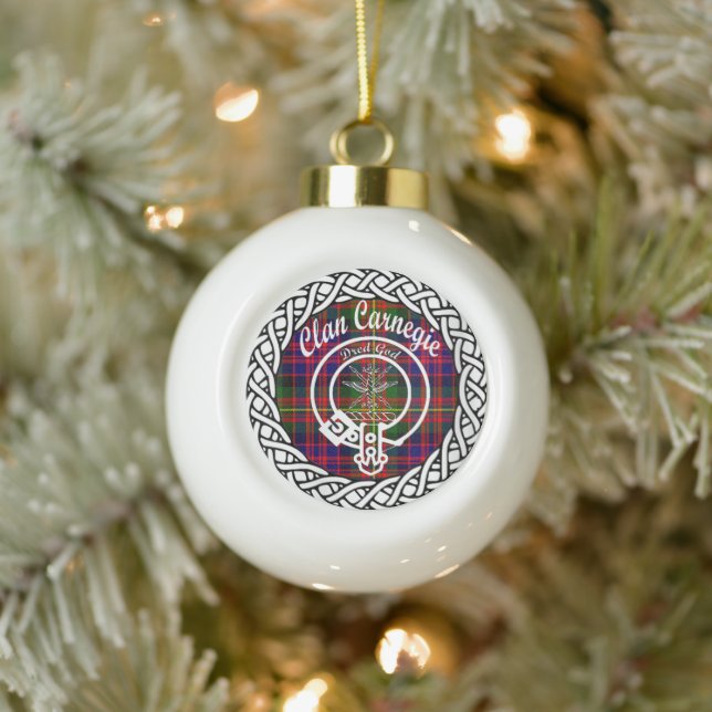 Scottish Clan Carnegie Tartan and Crest Ceramic Ball Christmas Ornament (Tree)