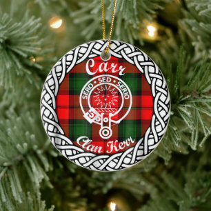 Scottish Clan Carr Tartan and Crest Ceramic Tree Decoration