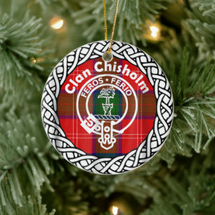 Scottish Clan Chisholm Tartan and Crest Ceramic Tree Decoration