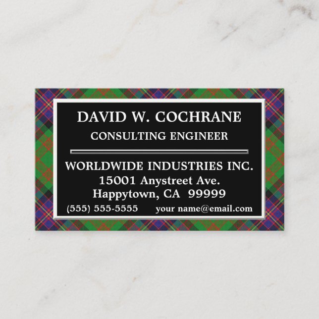 Scottish Clan Cochrane Tartan Plaid Business Card (Front)